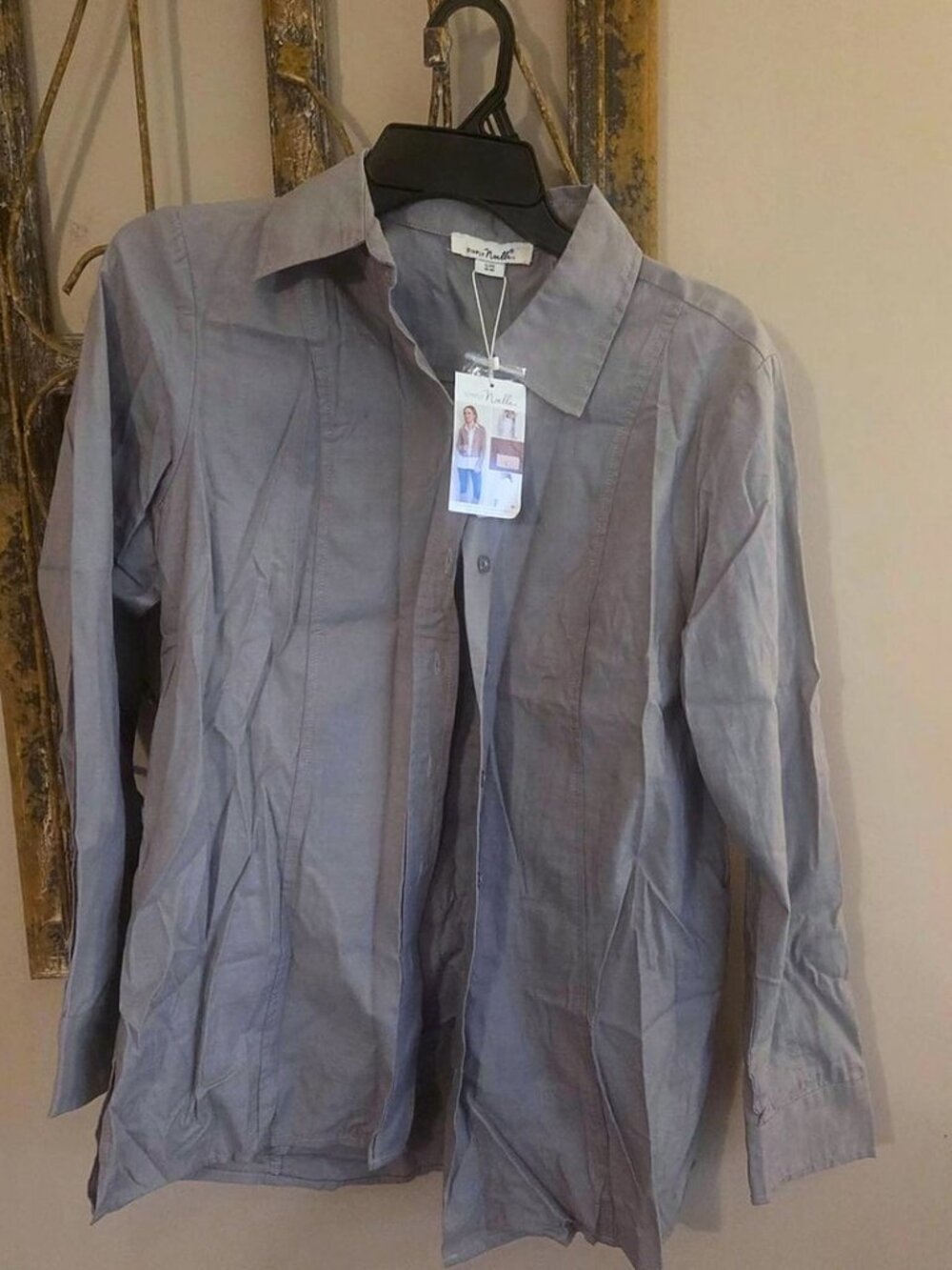 Simply Noelle Button Up Shirt Gray Long Sleeve Collared Size S/M NWT